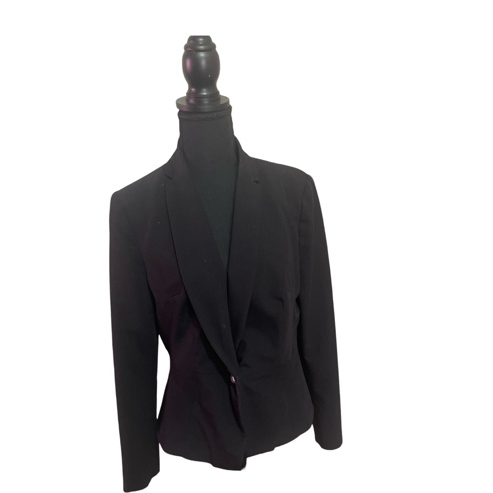 Worthington Blazer Suit Jacket Shoulder Pads Lined Womens Size 12 Black Stretch